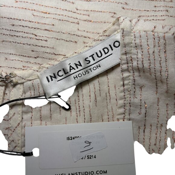 Inclán Studio Houston Cream Metallic Rose Gold Thread Tank Top NWT - Picture 2 of 8